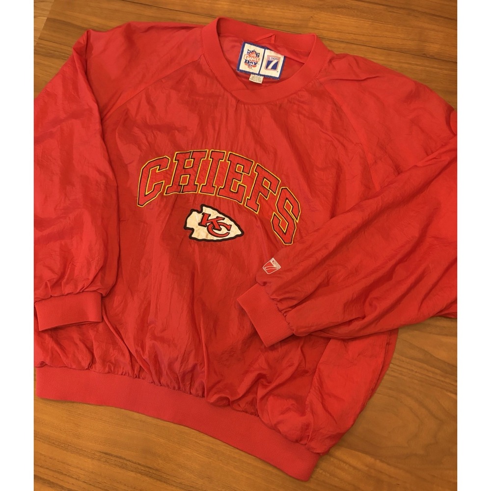 Vintage Kansas City Chiefs Logo 7 Windbreaker Pullover Jacket XL NFL Game Day 90